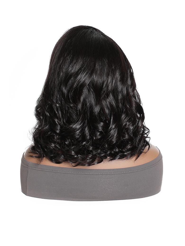 Feather Bangs Wave Bob Wig Human Hair Transparent Lace Front Wig