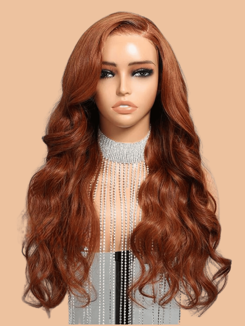 13x4 Lace Front Copper Brown Body Wave Wig Ginger Brown 150% Density Pre plucked Hairline
