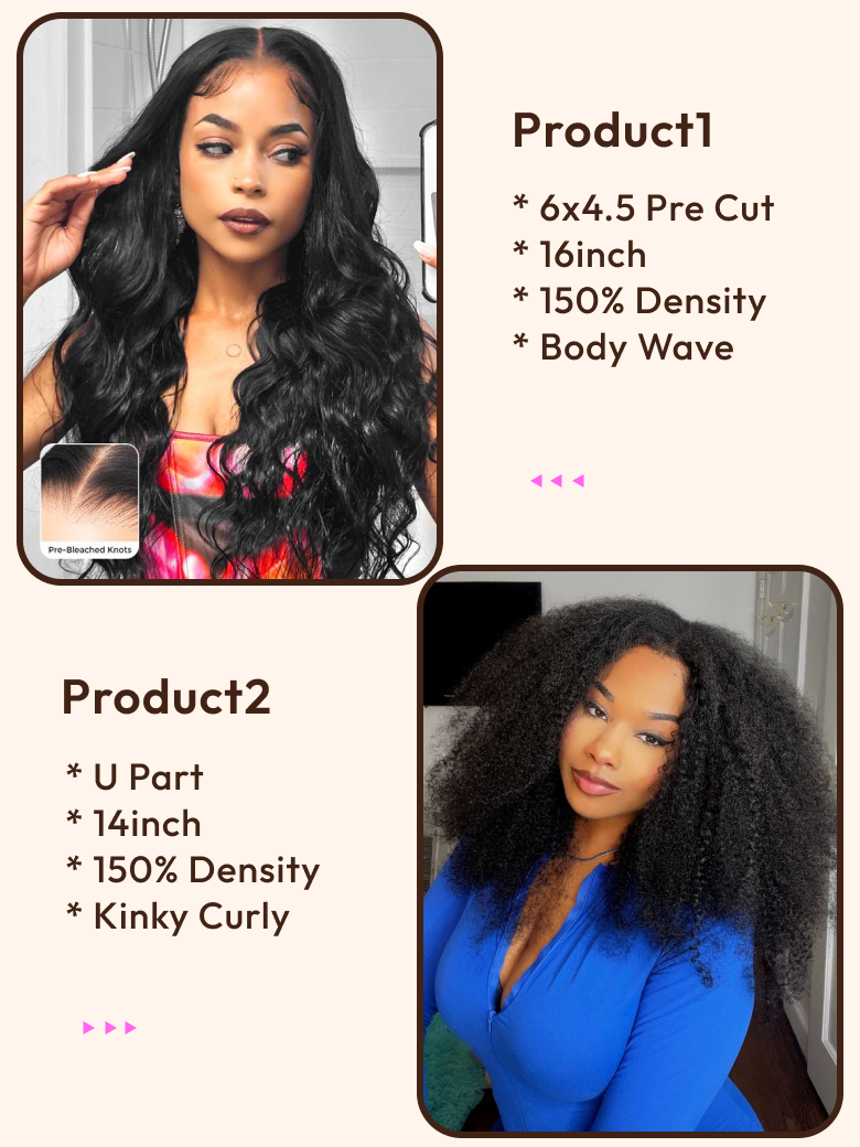 2 Wigs $175 for 18" Pre Cut 4x4 Lace Yaki Straight Hair Wig and 16" Middle Part Lace Kinky Straight Hair Wig
