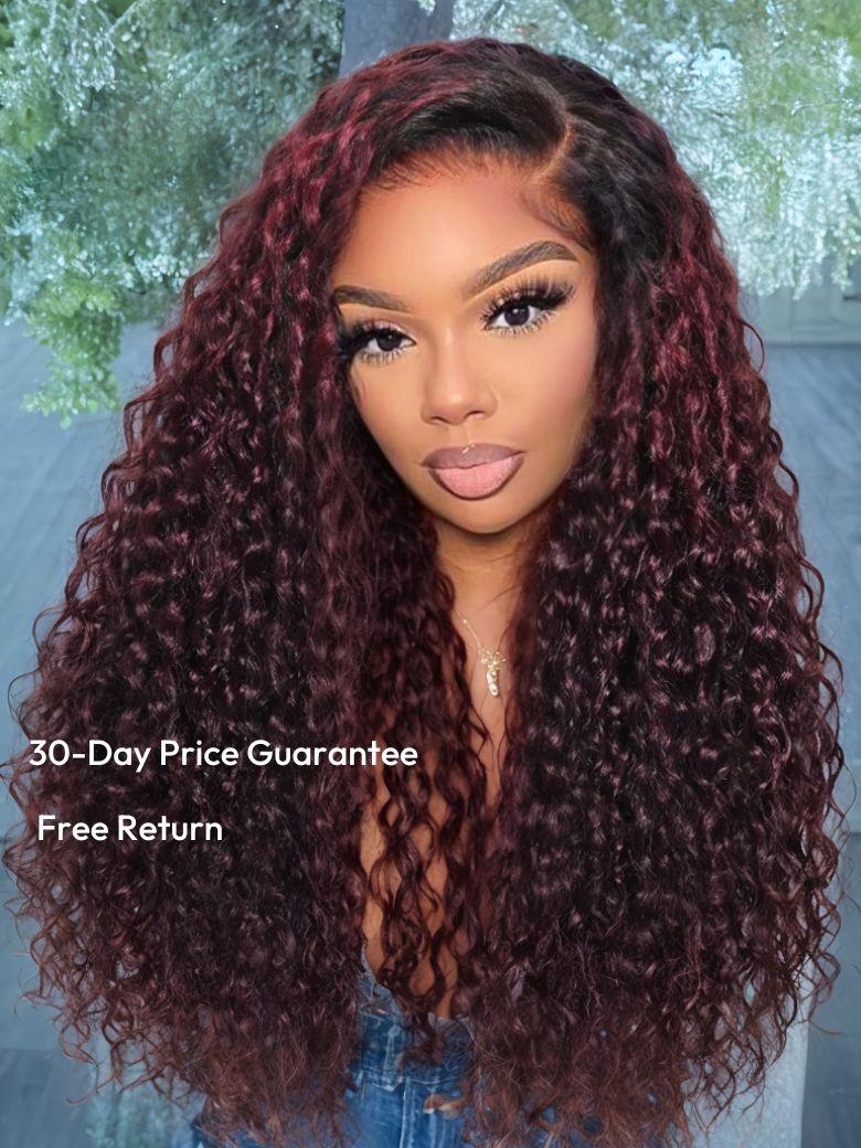 13x4 Lace Frontal Burgundy Plum With Dark Roots Water Wave Pre-Everything Wig