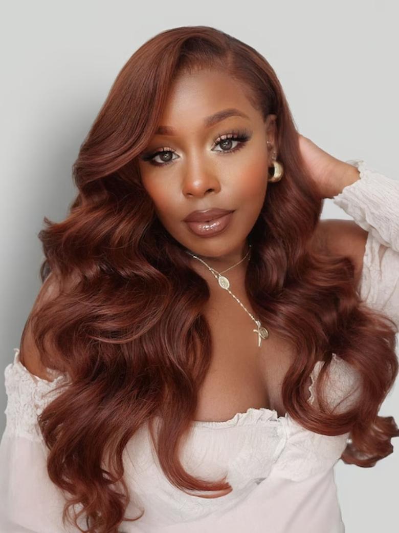20 Inch 6x4.5 Pre-Cut Lace Glueless Trendy Color Reddish Brown Body Wave Put On And Go Wig With Baby Hair