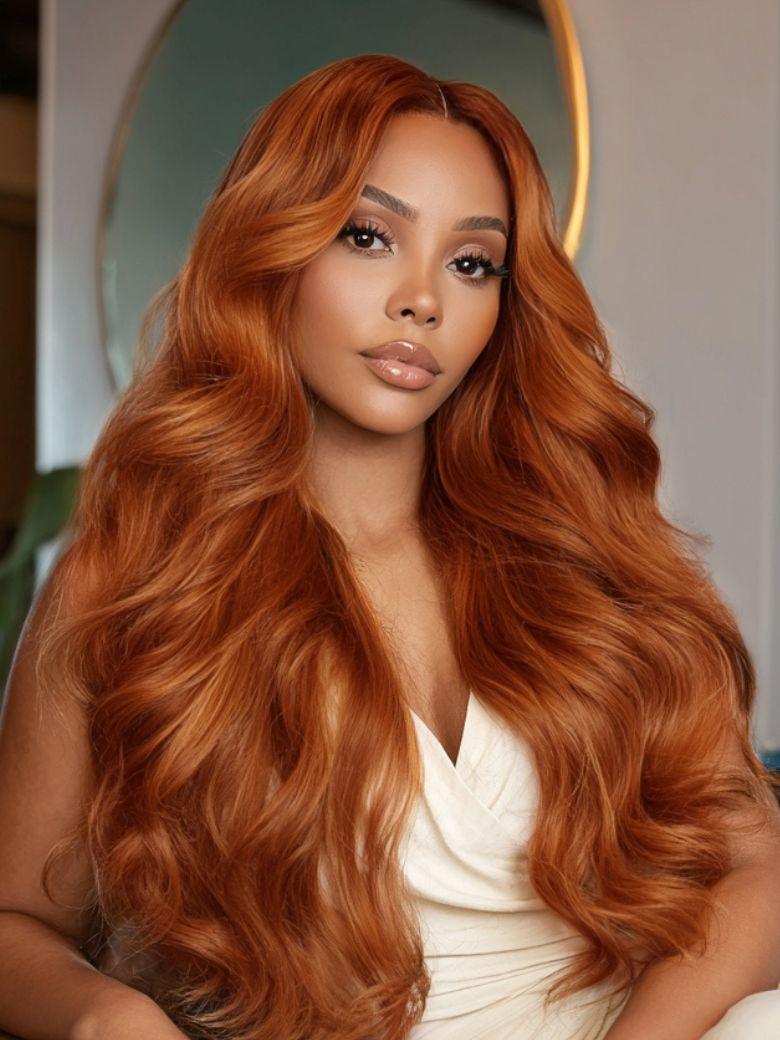 13x4 Pre-Everything? Lace Frontal Burnt Orange Ombre Body Wave Ginger Color Drawstring Glueless Wig