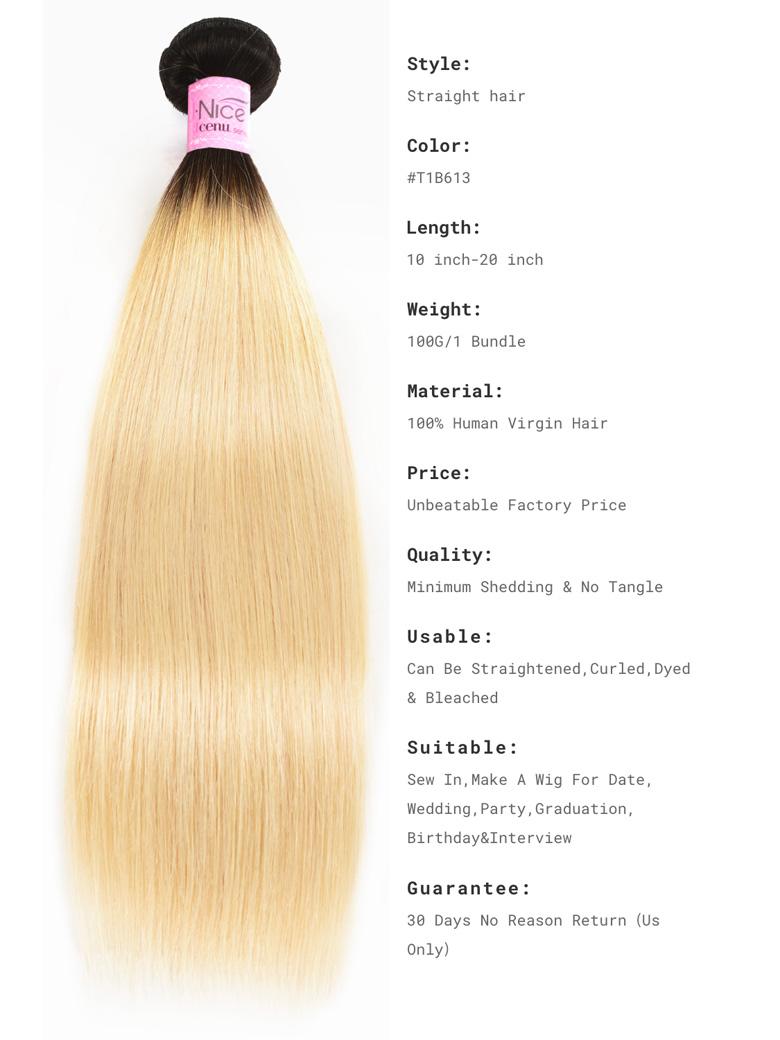 Hair 1B/613 Honey Blonde Straight Virgin Human Hair 4 Bundles Ombre