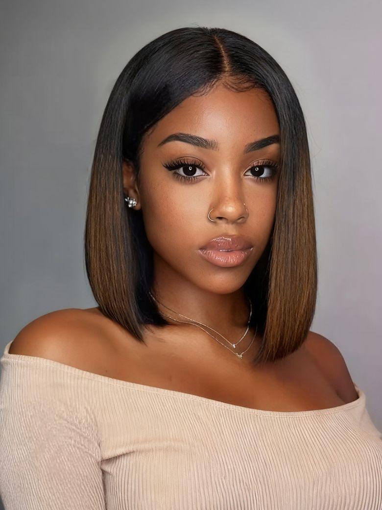 7x5 Bye Bye Slip & 13x4 Pre-Everything Lace Black to Chestnut Brown Ombre Yaki Straight Wig With Invisi Drawstring