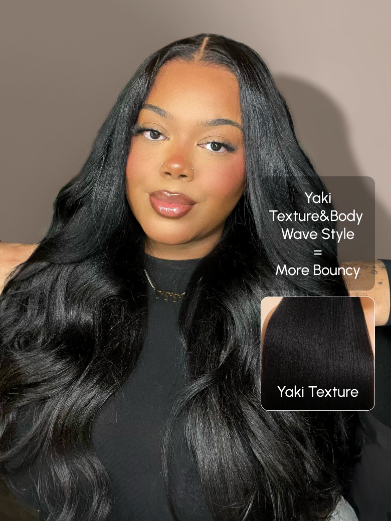 7x5 Bye-Bye Knots Glueless Lace Black Yaki Bob Bleached Knots Wig