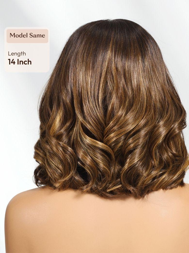 13x4 Pre-Everything? Lace Frontal Brown With Honey Blonde Face-Framing Highlights Wavy Bob Drawstring Wig