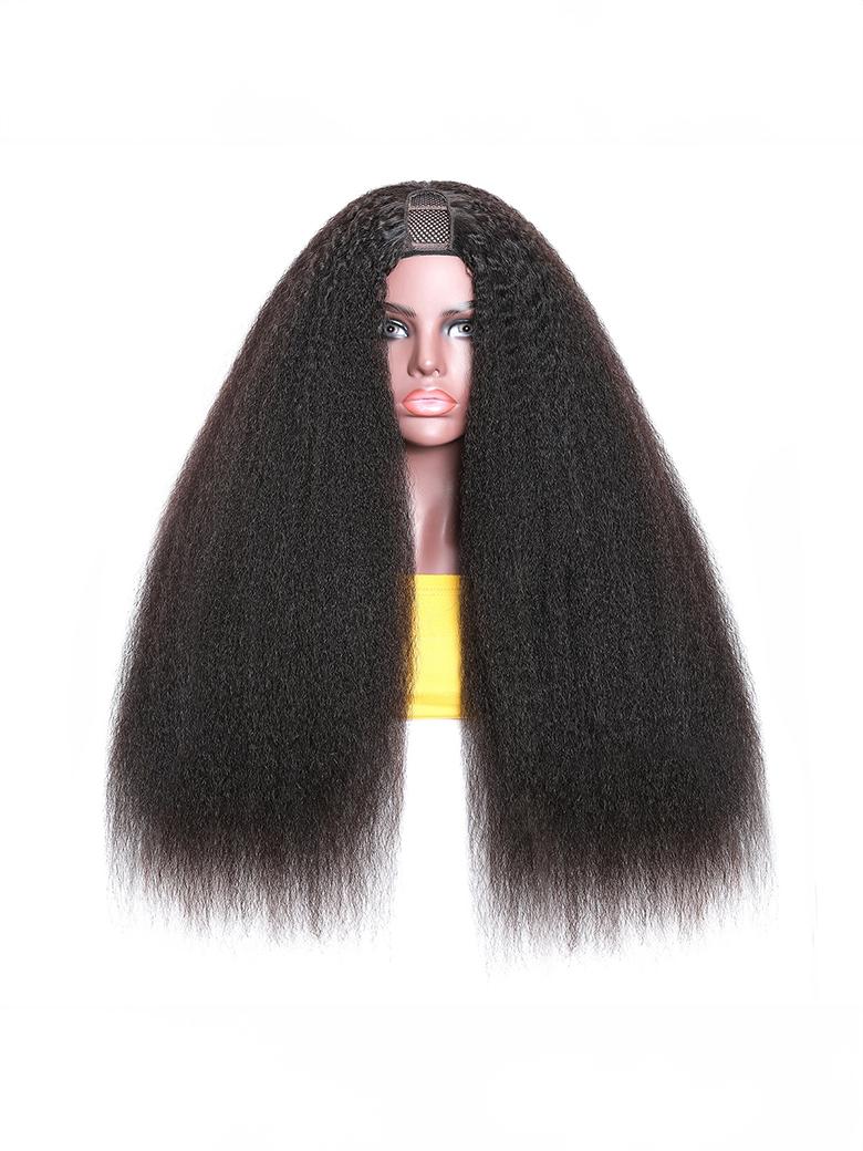 Beginner Friendly Kinky Straight U/V Part Glueless Wig Brazilian Natural Black Wig