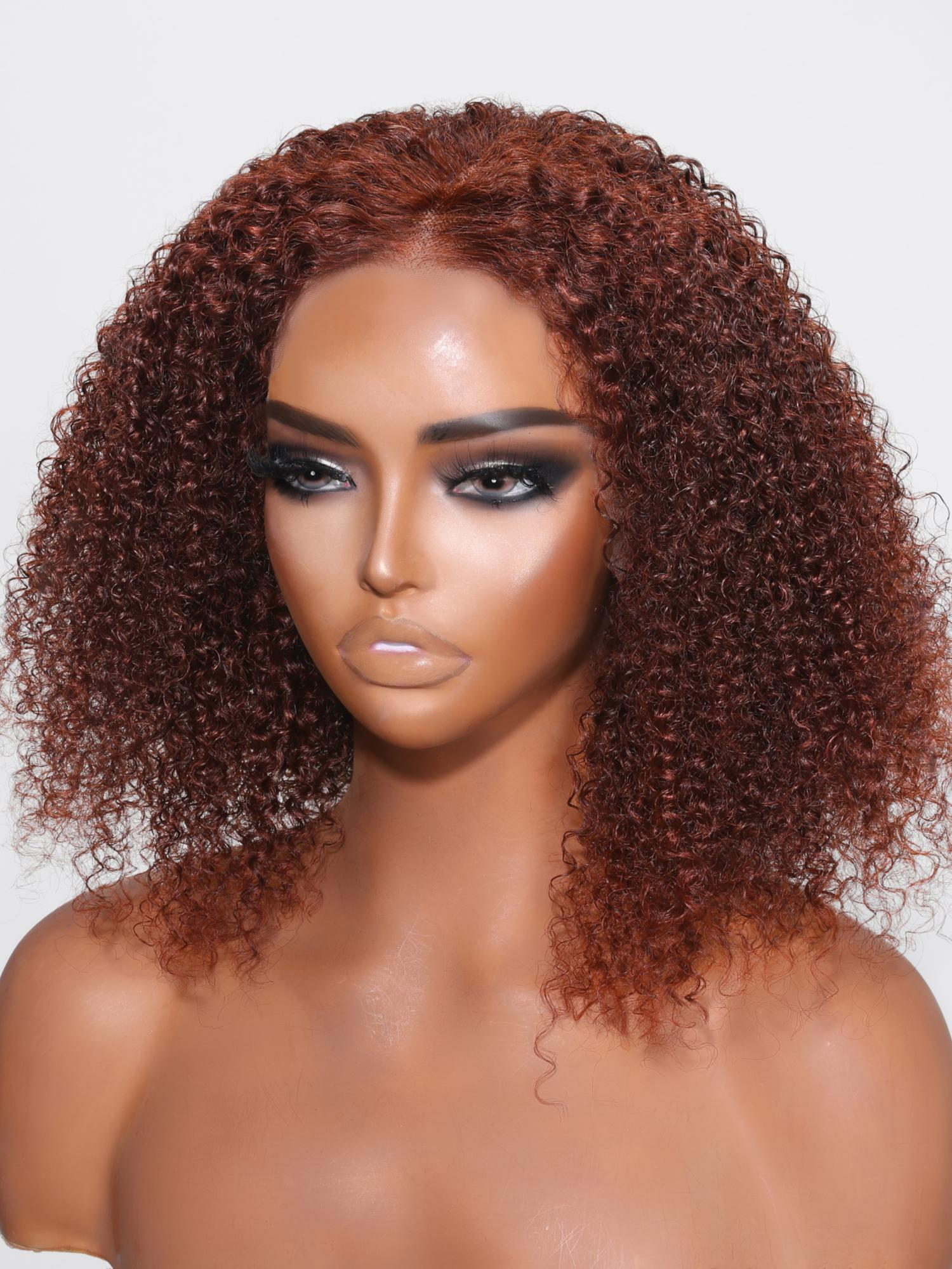 13x4 Lace Front Reddish Brown Bouncy Kinky Curly Bob Wig