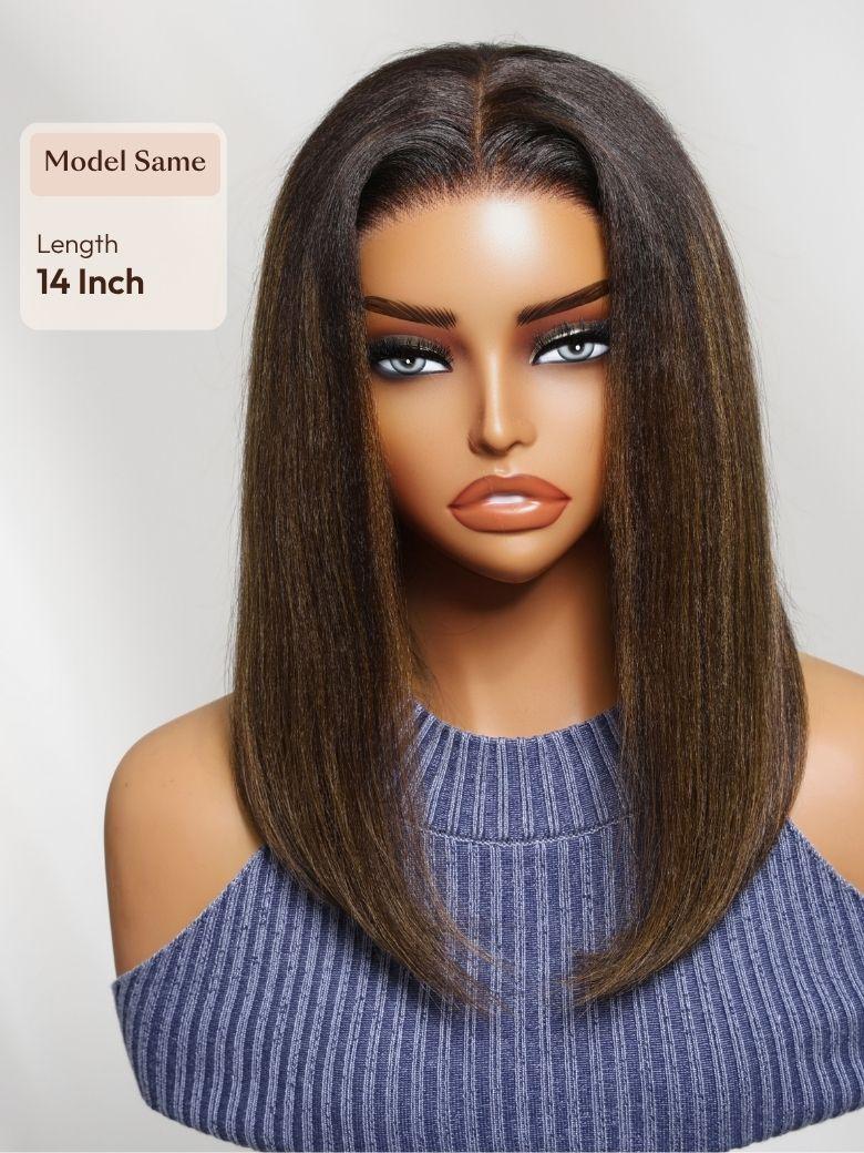 Bye-Bye Knots 7x5 Lace Brown With Blonde Piano Highlights Blunt Bob Wig with Dark Roots