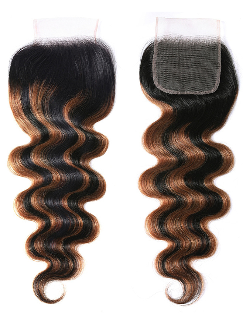 Balayage Ombre Highlight Body Wave 4x4 Free Part Lace Closure 1 Piece