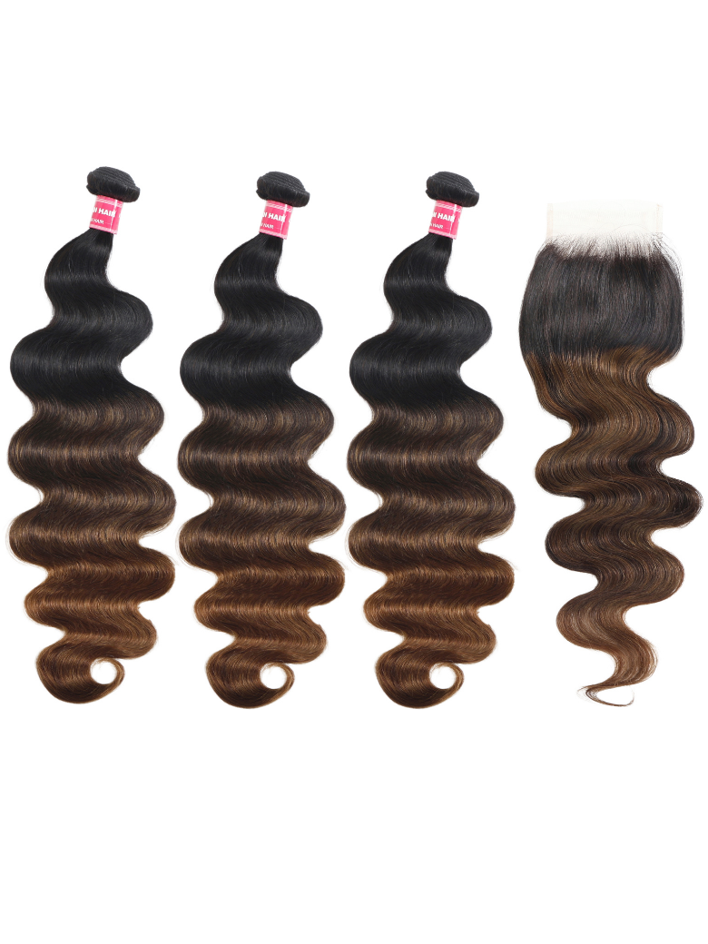 Hair Bundles 3 Pcs/pack Black to Chestnut Brown Ombre Body Wave Virgin Human Hair