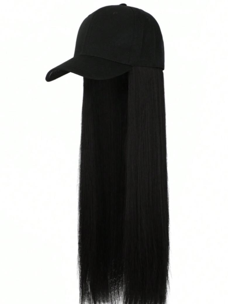 Black Straight Baseball Hat Glueless Wig