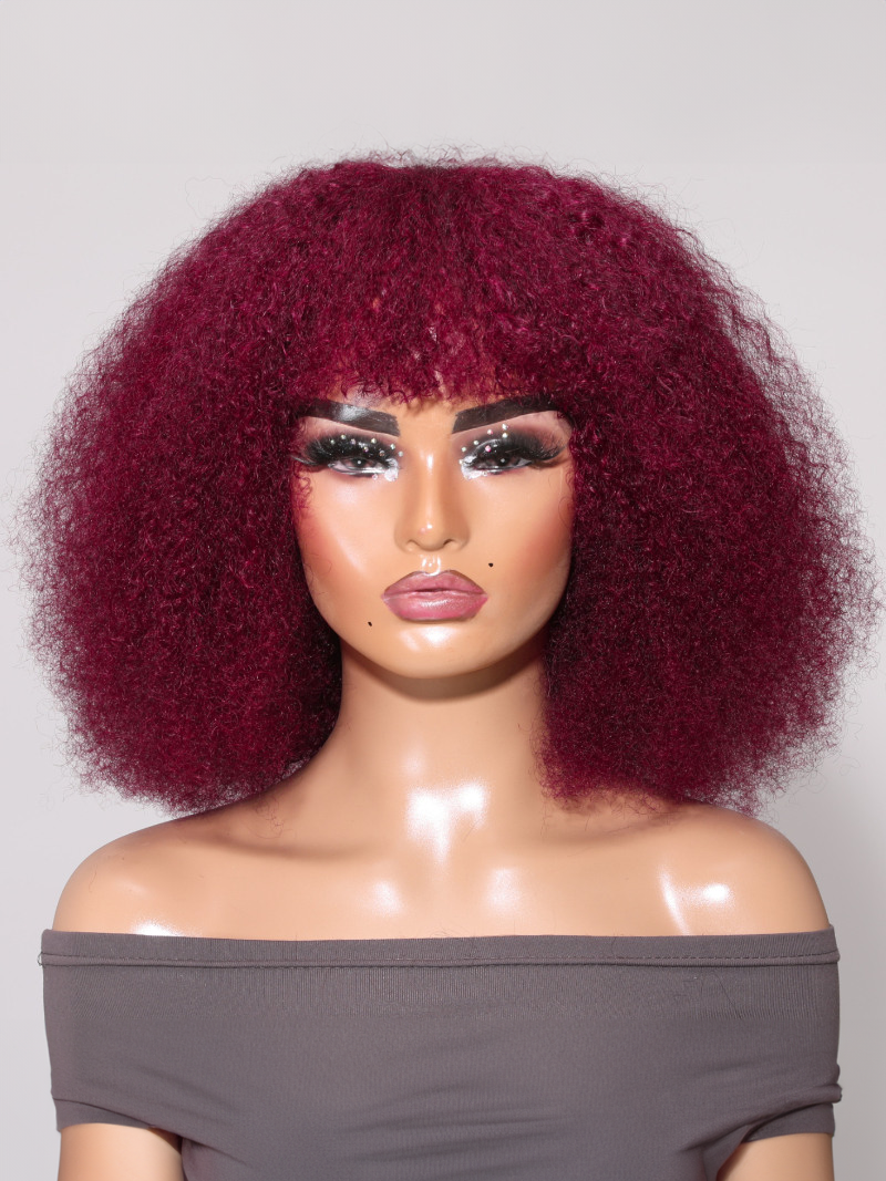 Glueless Beginner Friendly Summer Hot Color Burgundy Afro Bob Wig