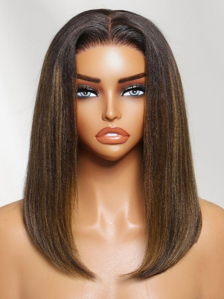 7x5 Bye Bye Slip? Lace Balayage Highlights Yaki Straight Bob Wig with Invisi Drawstring