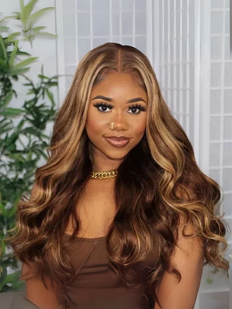 Beginner Friendly 6x4.5 Pre Cut Lace Put On And Go Honey Blonde Highlights Body Wave Air Wig Member Exclusive