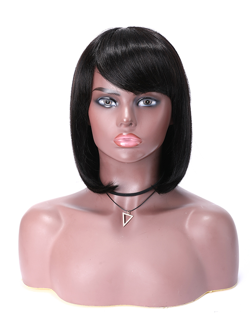 Short Bob Wigs Black Wig for Women with Bangs Machine Made Straight Wig