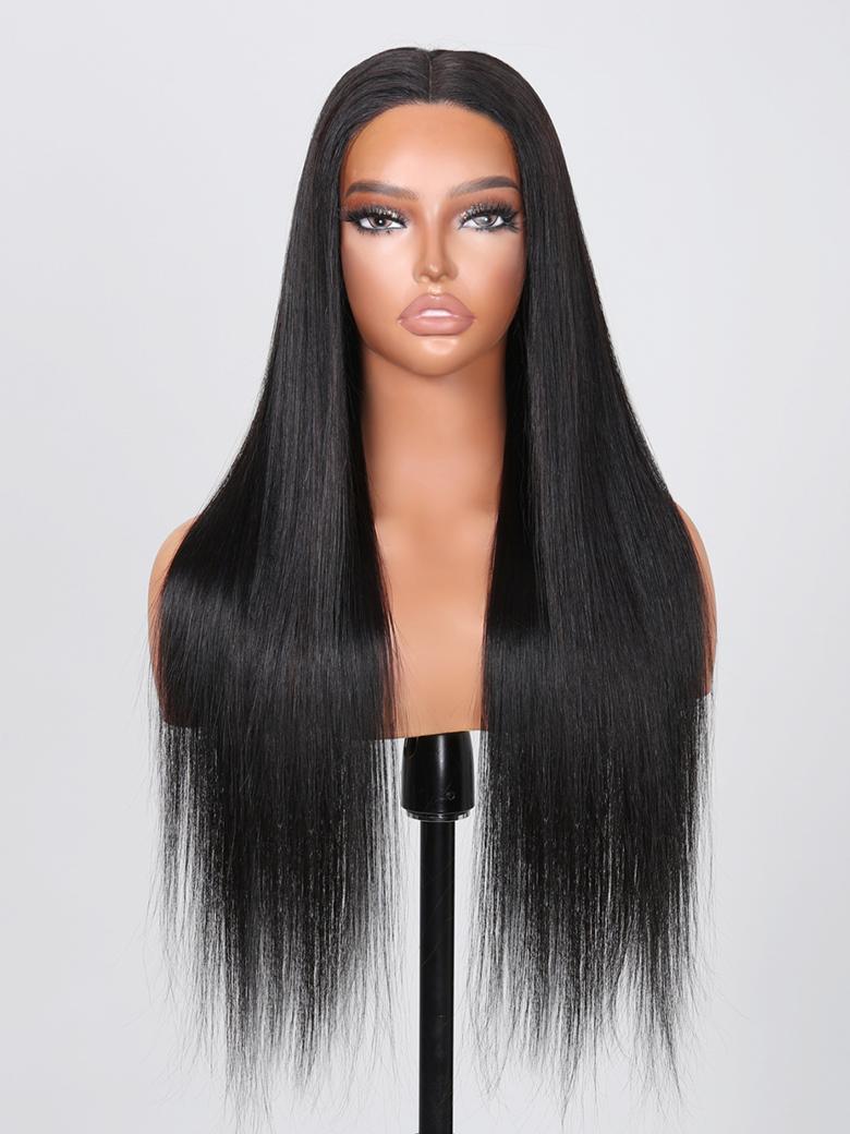7x5 Bye Bye Knots Wig with Baby Hair Glueless Lace Black Straight Bleached Knots Wig 150% Density