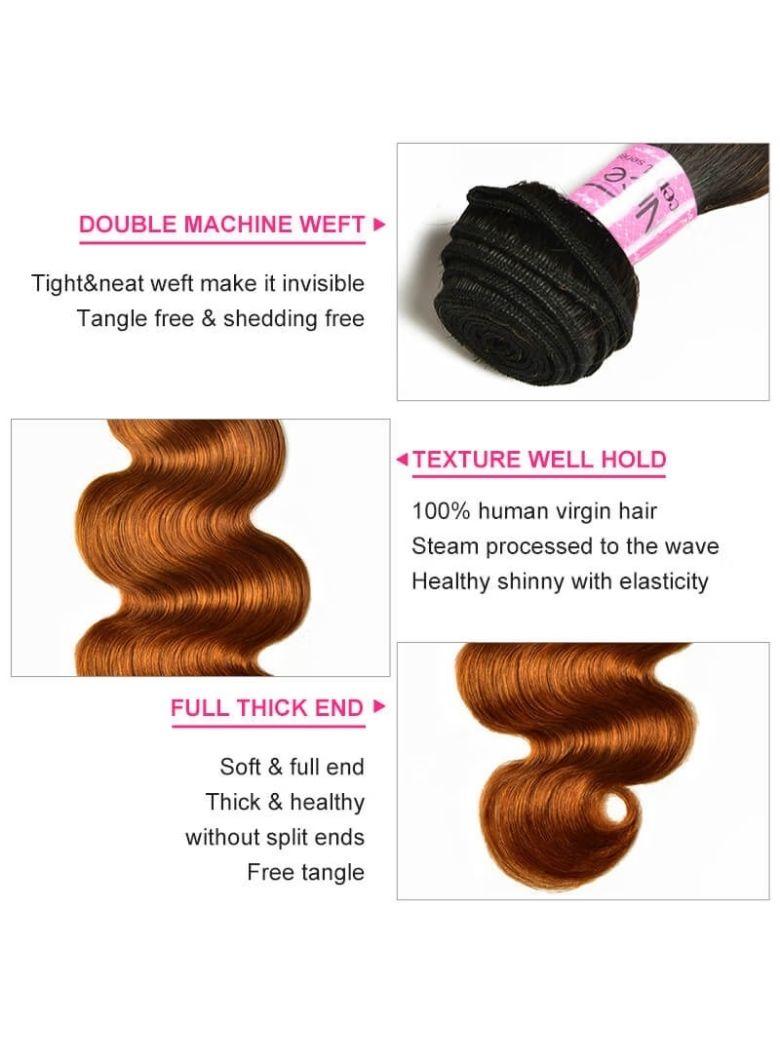 Soft #TB30 Body Wave & Straight Human Hair Weaves 100% Human Hair 1 Bundle Ombre Color