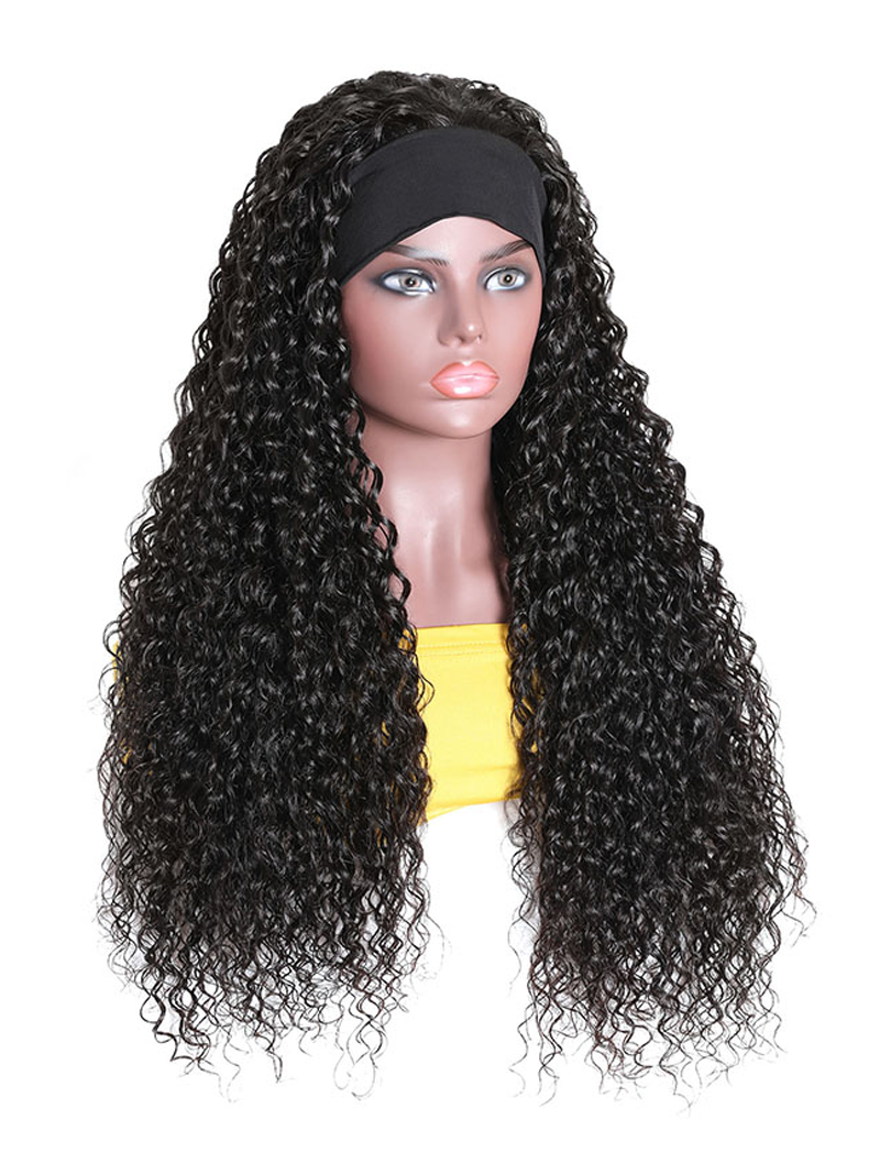 Hair Headband Scarf Hair Wig Curly Virgin Human Hair Glueless Wigs No plucking wig for women Virgin Hair Non Lace Front Wig