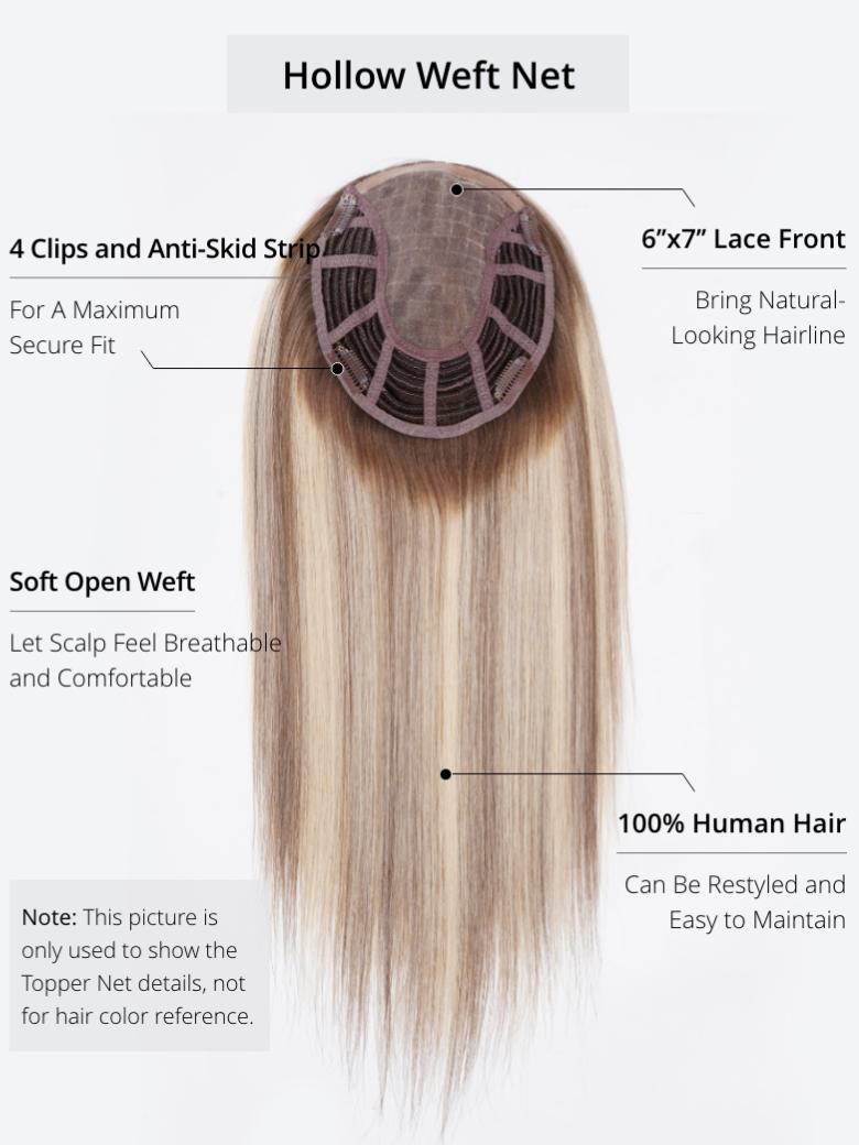 Hair Topper Brown Balayage Hand-Tied Lace Front And Weft Hollow Net