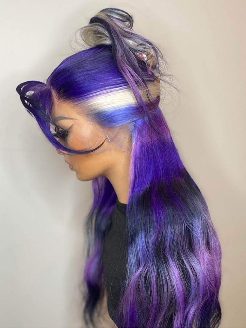 13x4 Lace Front Violet Platinum Blonde Ombre Natural Wavy Wig