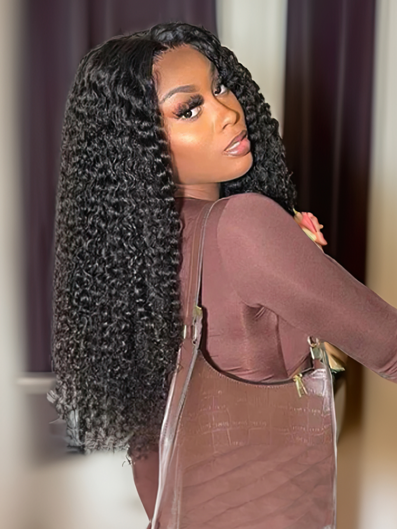 Put On And Go Pre Cut Lace Wig Transparent Lace Curly Black Quick & Easy Glueless Air Wig