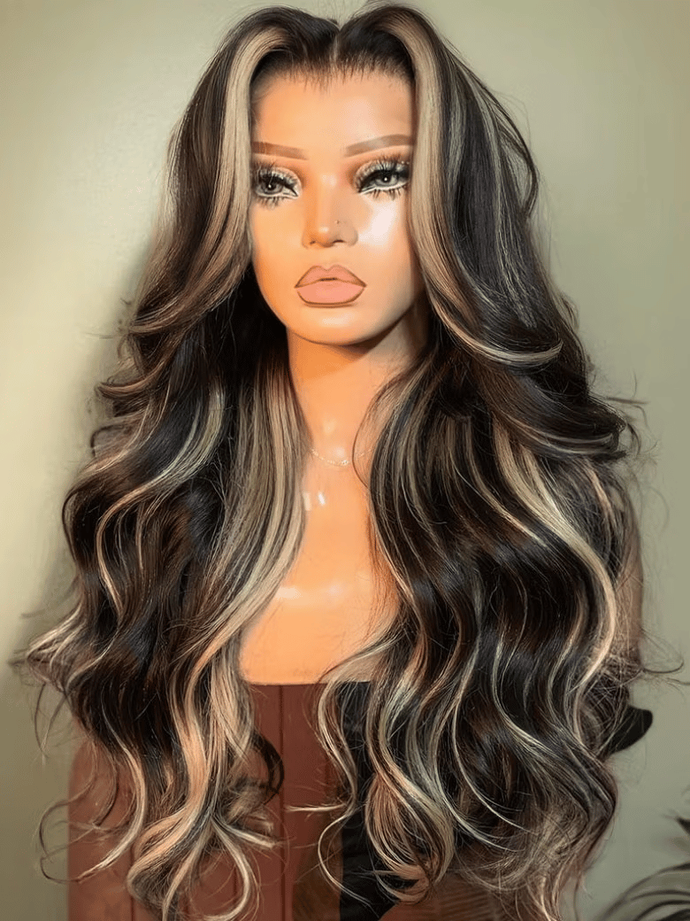 Bye-Bye Knots Wig 7x5 Lace Loose Wave Butterscotch Highlights Brown Wig 150% Density