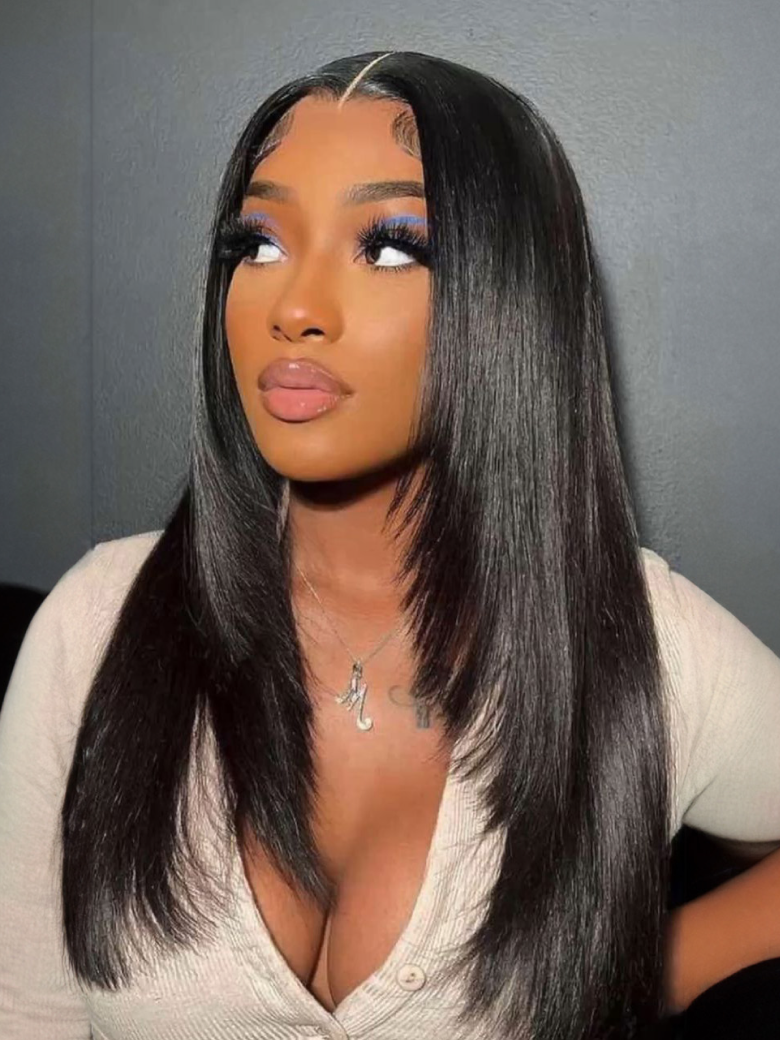 Pre Plucked Lace Middle Part Wigs Straight Hair Natural Hairline Long Wig