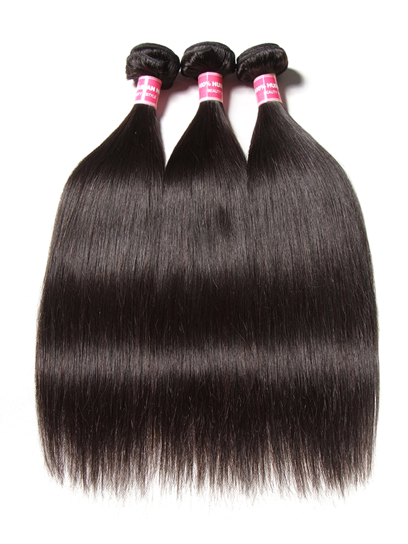 Hair 3 Bundles With Closure Middle Part 100% Virgin Remy Human Hair T Part Lace Closure Natural Black Color