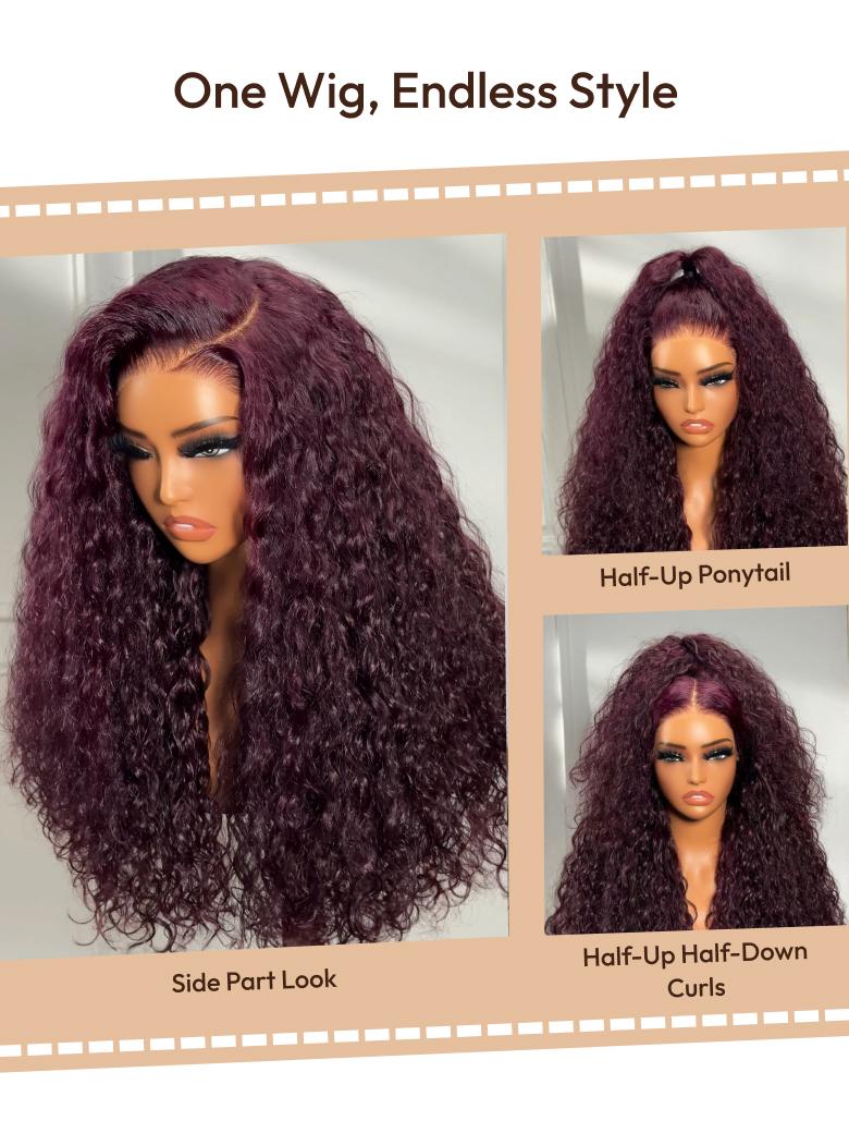 13x4 Pre-Everything? Lace Frontal Black Cherry Water Wave Glueless Drawstring Wig