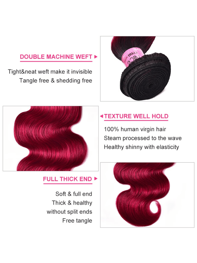 Pre-Colored Human Hair Weave #TB Burgundy Color Body Wave Hair Bundles 1 Bundle Deals Icenu Series