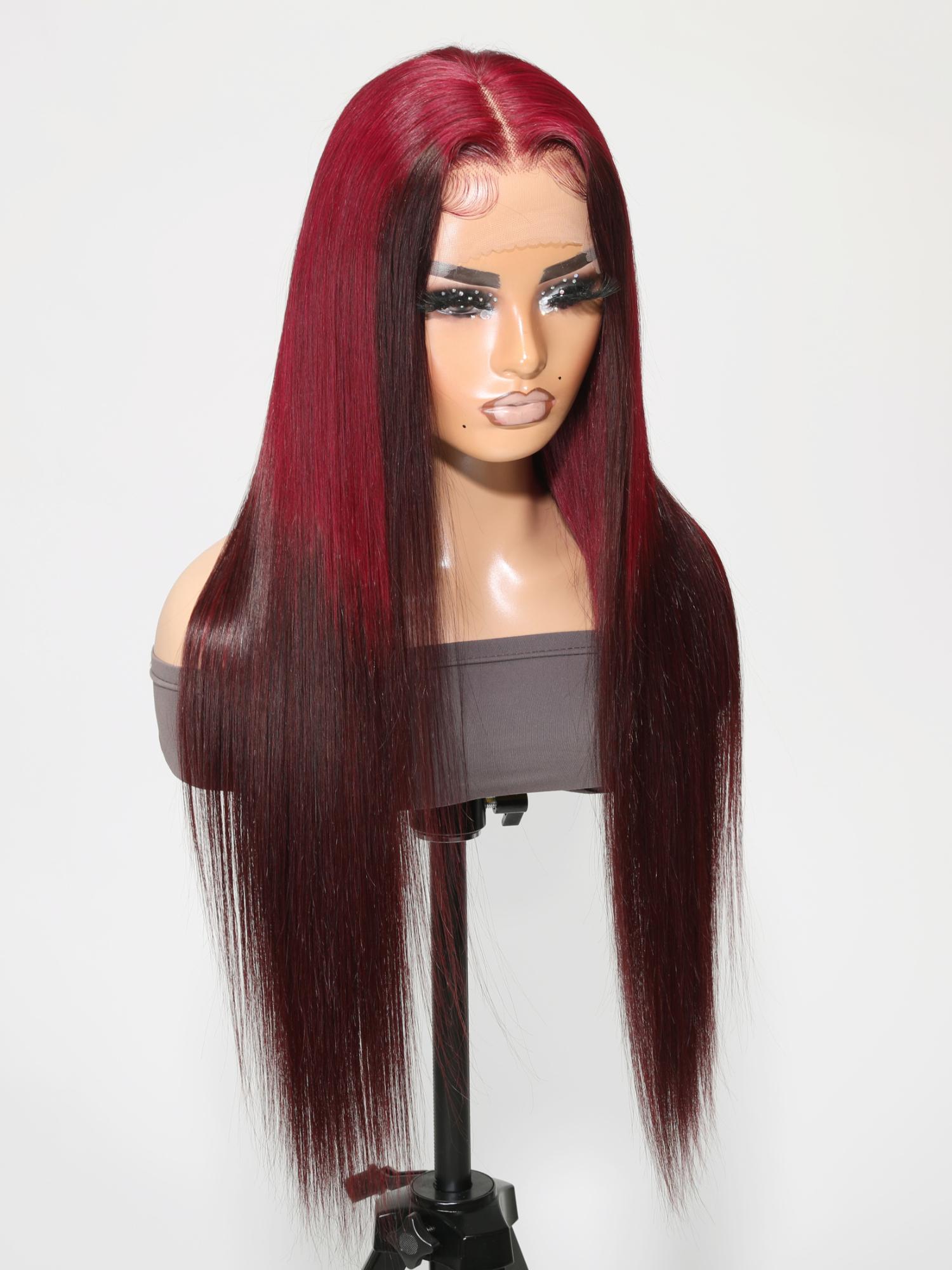 13x4 Lace Front Burgundy Reverse Ombre Cherry Red Straight Wig
