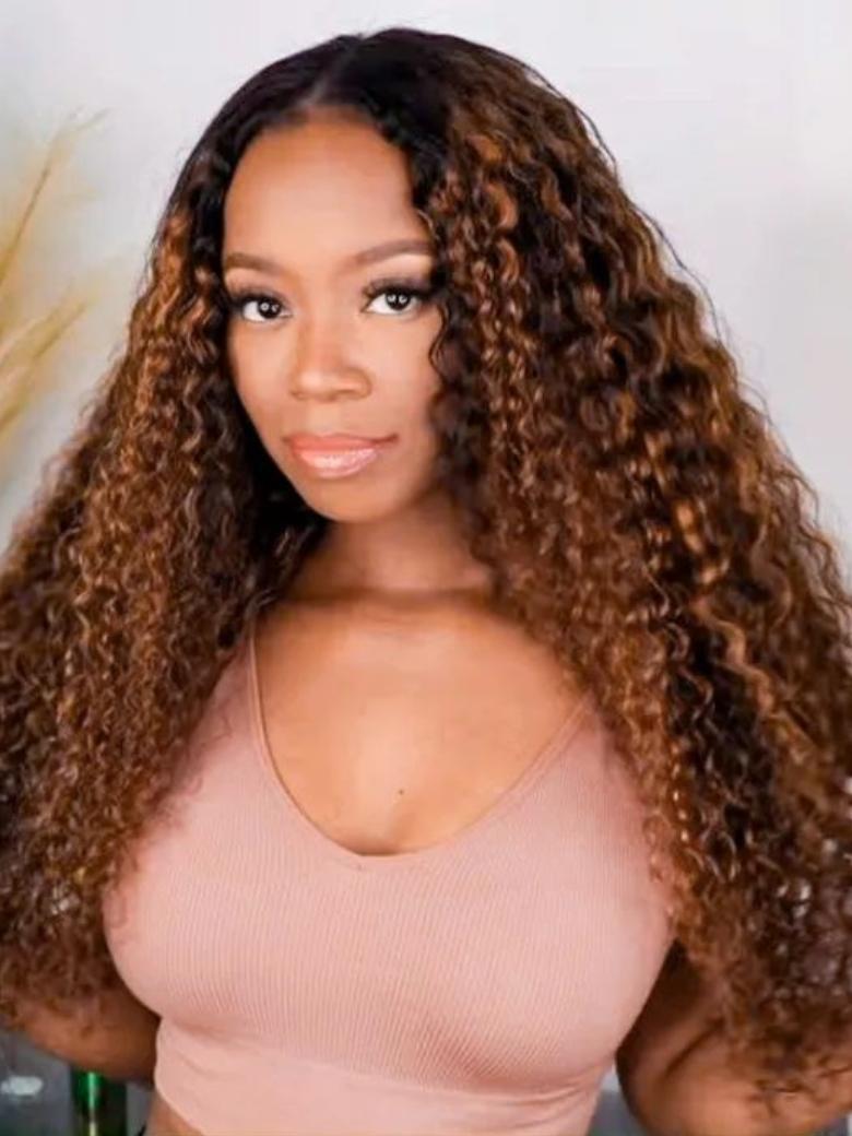 Glueless Jerry Curly New U Part Ombre Wig With Blonde Highlights