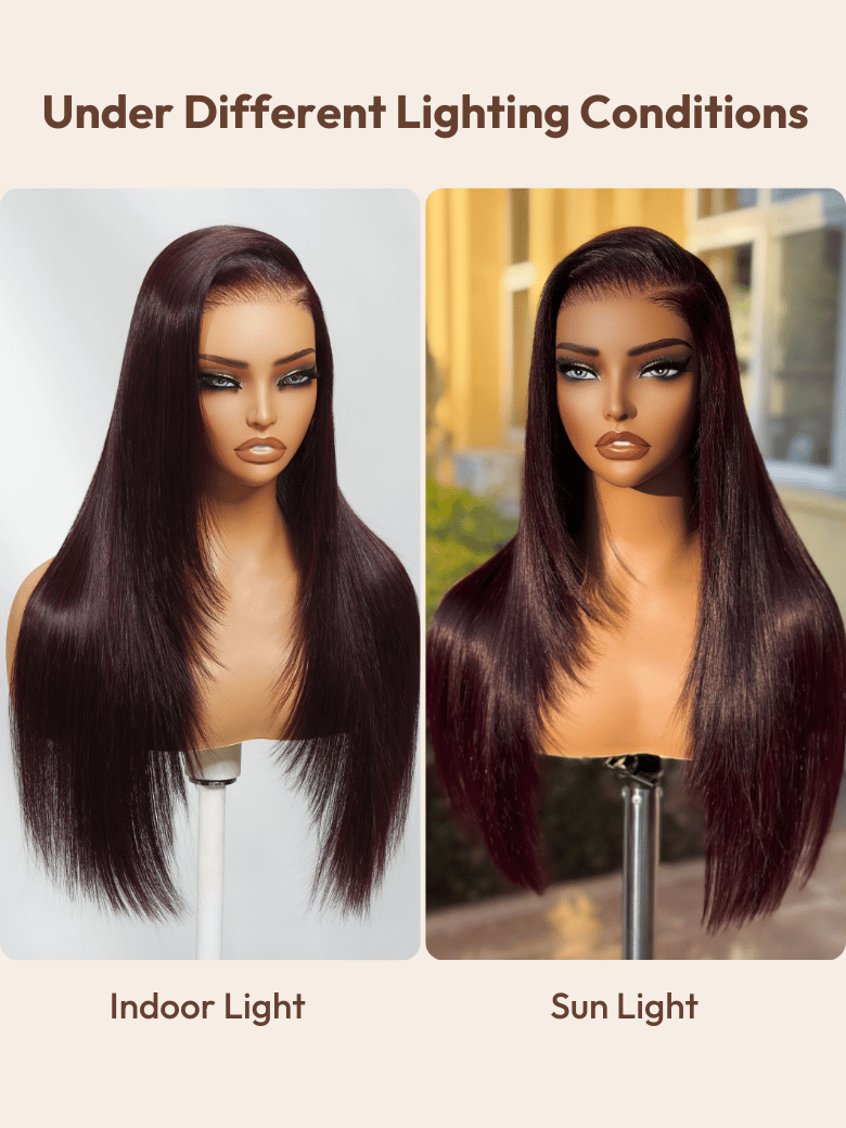 7x5 Byebye Knots Lace Black Cherry Layered Straight Hair Wig 150% Density