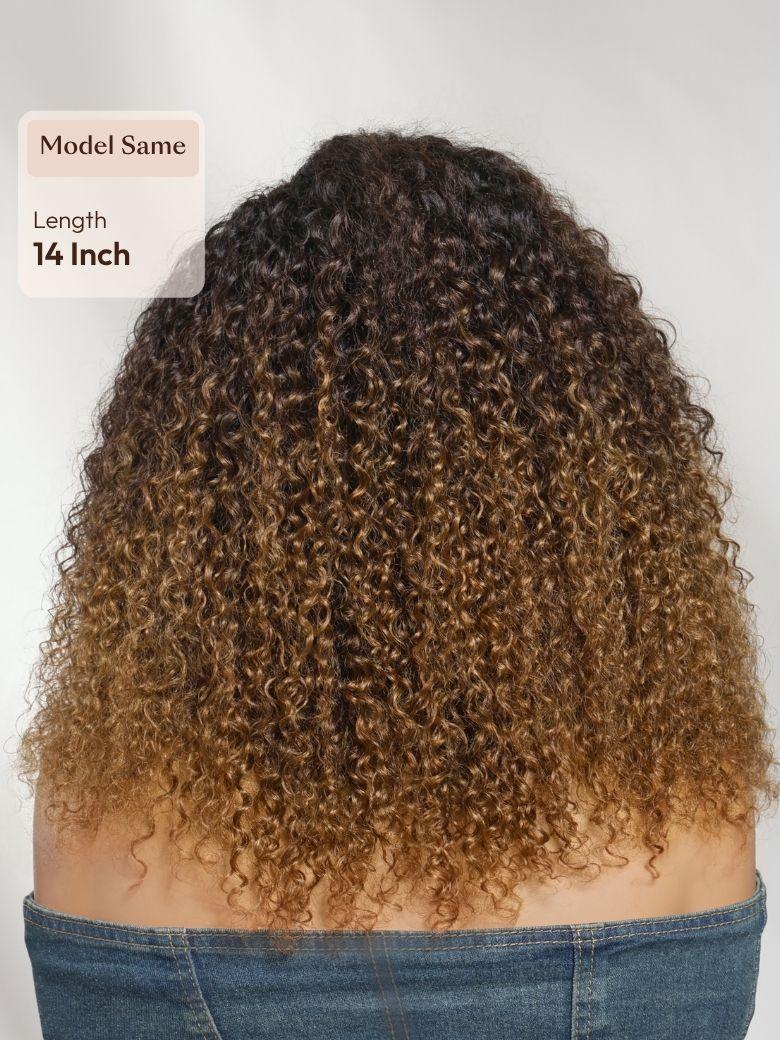 7x5 Bye Bye Slip? Lace Dark Brown to Golden Caramel Ombre Curly Glueless Wig with Invisi Drawstring