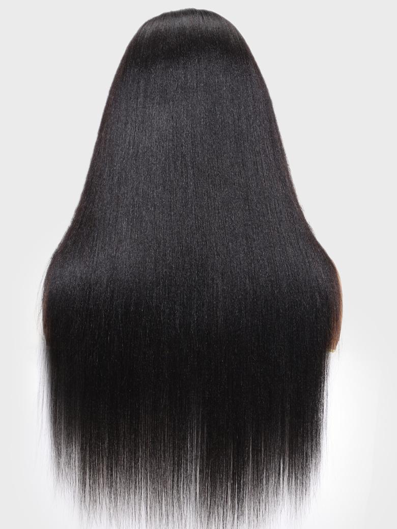 13x6 Lace Frontal Black Yaki Straight Pre-Everything Wig With 4C Curly Baby Hair