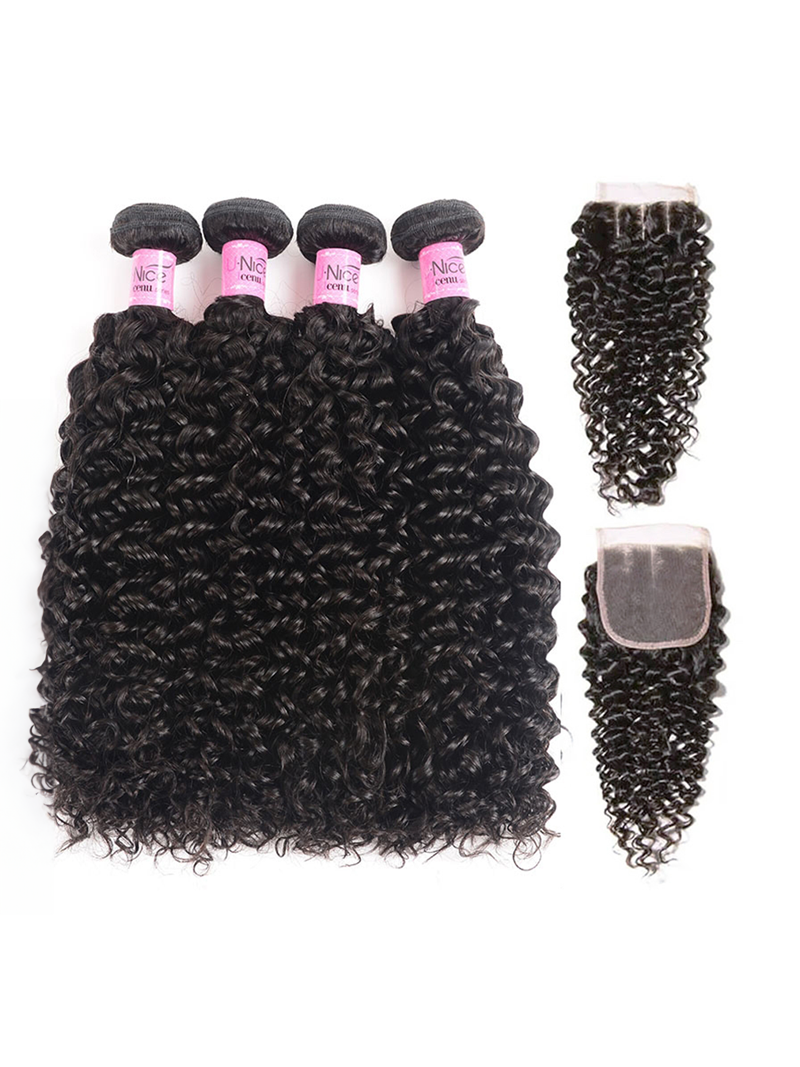 Hair 4 Bundles Brazilian Virgin Jerry Curly Hair With Lace Closure
