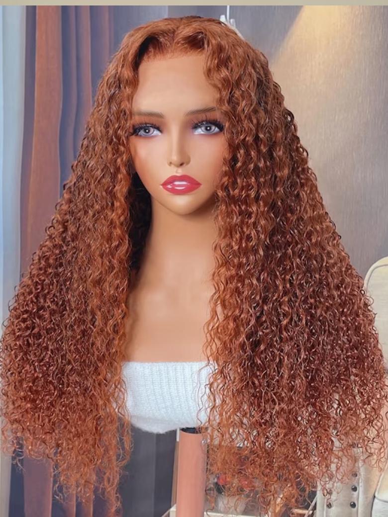[22"=$118} 13x4 Lace Frontal Auburn Brown Hair Color Jerry Curly Lace Wigs With Baby Hair