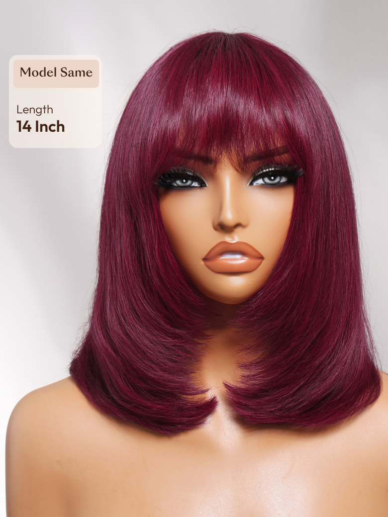 7x5 Bye-Bye Knots Lace Frontal Pull And Go Fluffy Natural Black Loose Wave & Machine Made Yaki Human Hair Glueless Curtain Bangs Wig