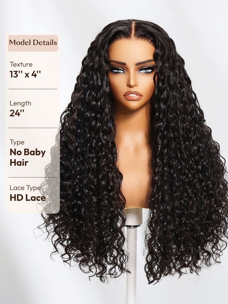 7x5 Bye-Bye Knots? & 13x4 HD Lace Pull & Go Glueless Water Wave Grip Wig With Secure Silicone Strips and Drawstring With Baby Hair
