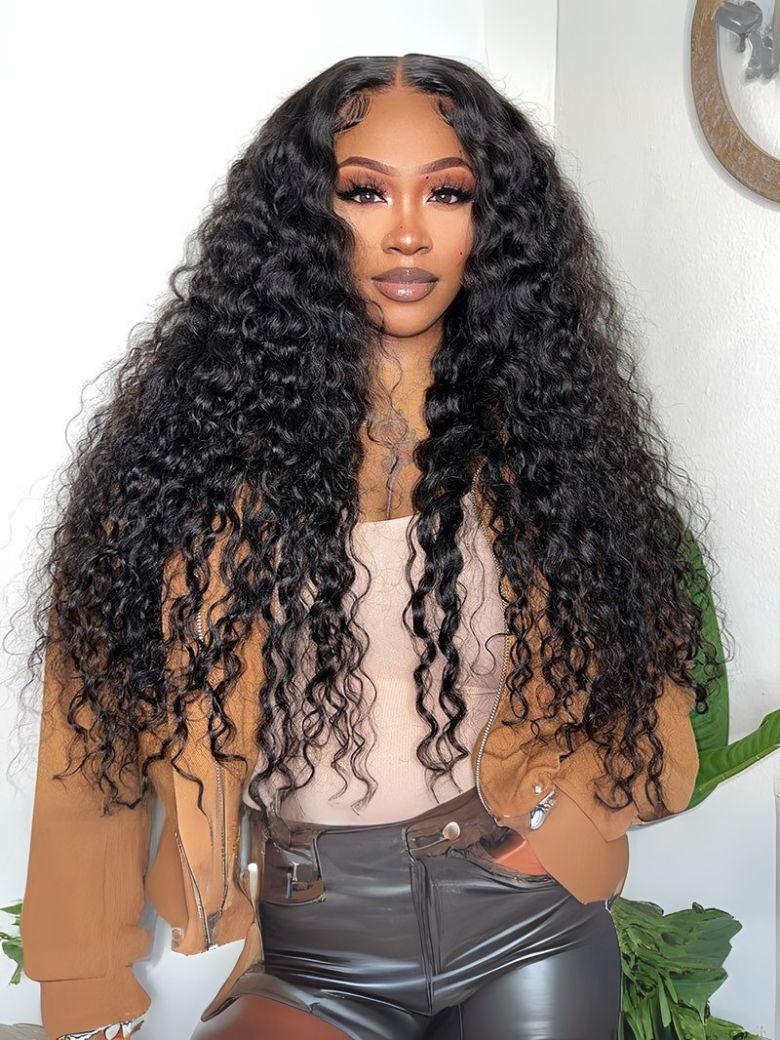 180% Density 34 Inch 13x4 Invisible HD Lace Deep Wave Lace Front Wig with Natural Hairline