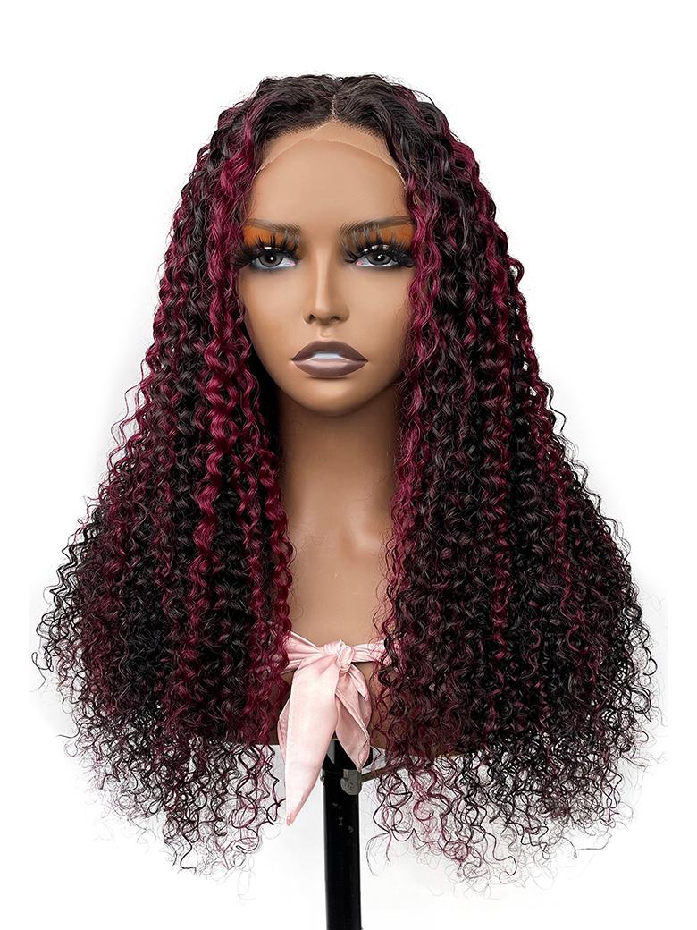Burgundy Highlighted 13x4 Lace Front Cute Curly Wig