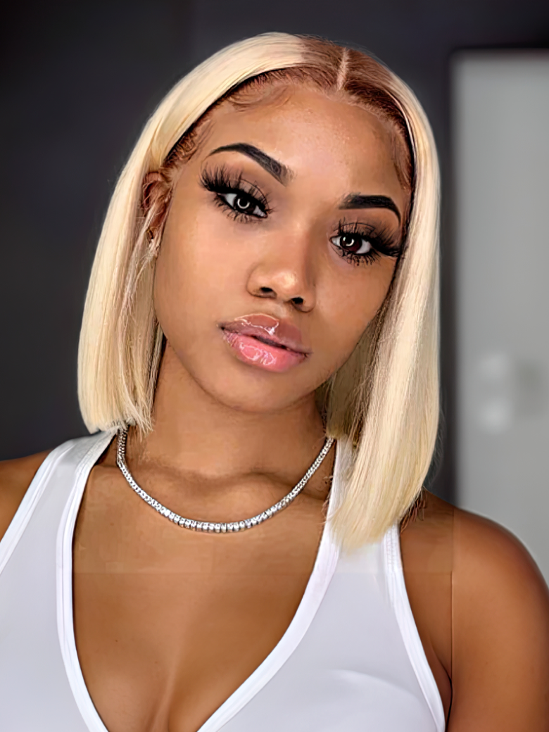 613 Blonde With Brown Roots 13x4 Lace Front Straight Bob Wig