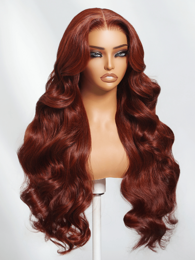 7x5 Bye Bye Knots Wig Glueless Lace Reddish Brown Bouncy Body Wave Bleached Knots Wig