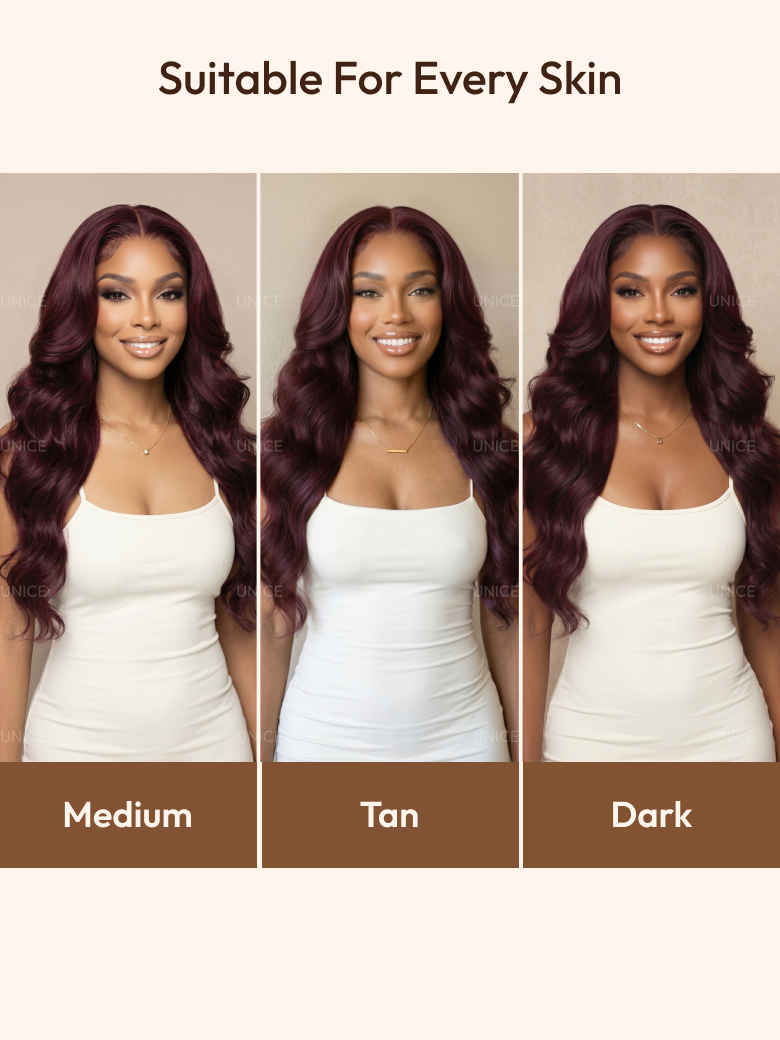 7x5 & 13x4 Bye-Bye Slip™ Glueless Lace Purple Black Cherry Loose Wave & Layered Straight Wig-Pull & Go With Invisi Drawstring