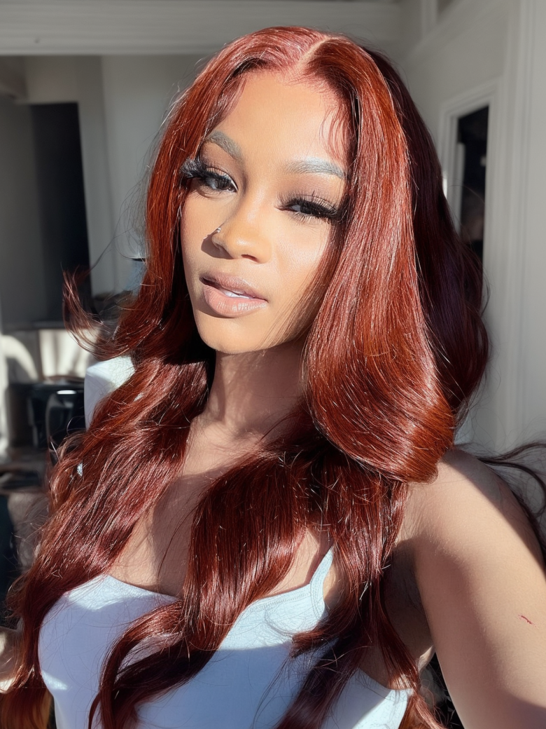13x4 Transparent Lace Front Body Wave Wig Trendy Reddish Brown Lace Wigs Perfect Color For Women