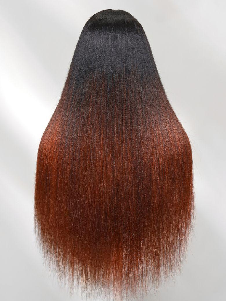 EasiContour? V Part Black to Reddish Brown Ombre Yaki Straight Wig