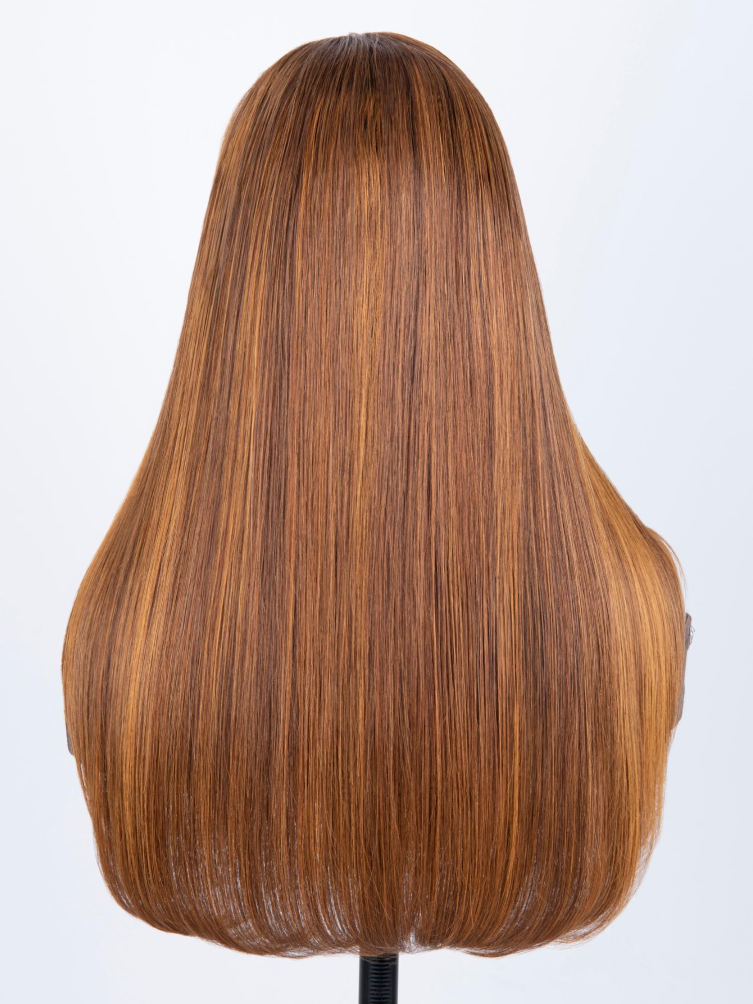 13x4 Lace Front Feathered Piano Highlights Brown Wig With Side Bangs