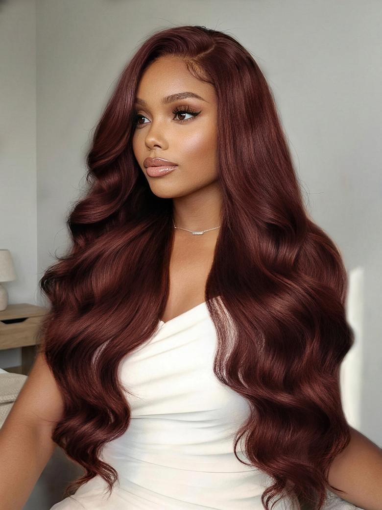 7x5 Bye Bye Knots Wig Glueless Lace 150% density Flattering Sun-Kissed Warm Tones Reddish Brown Body Wave Bleached Knots Wig