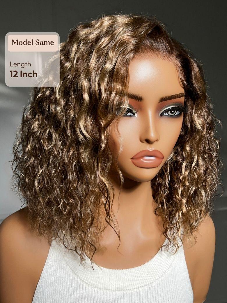 13x4 Bye Bye Slip? Lace Frontal Caramel Brown with Honey Blonde Highlights Glueless Side Part Bob Wig